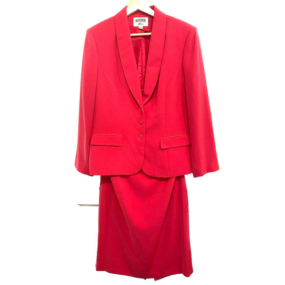 KASPER 2PC Deep Pink Polyester Lined Skirt Suit women's Size 14 - Picture 1 of 6